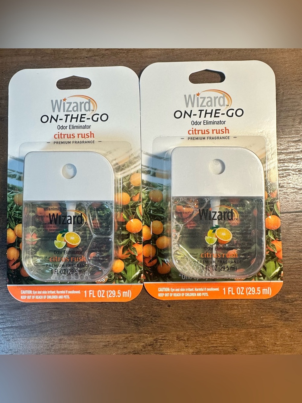 Wizard On-The-Go Odor Eliminator Spray 2PC Set Citrus Rush Premium Fragrance NEW